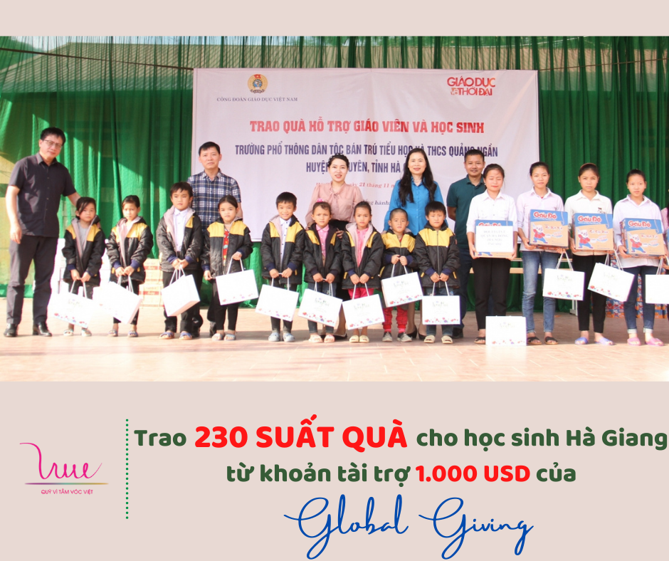 Trao 230 suất quà cho học sinh Hà Giang từ khoản tài trợ 1.000 USD của Global Giving